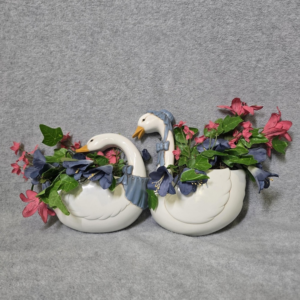 Vintage Goose Swan Wall Pocket Planter Pair Country Hanging Floral Set Of 2